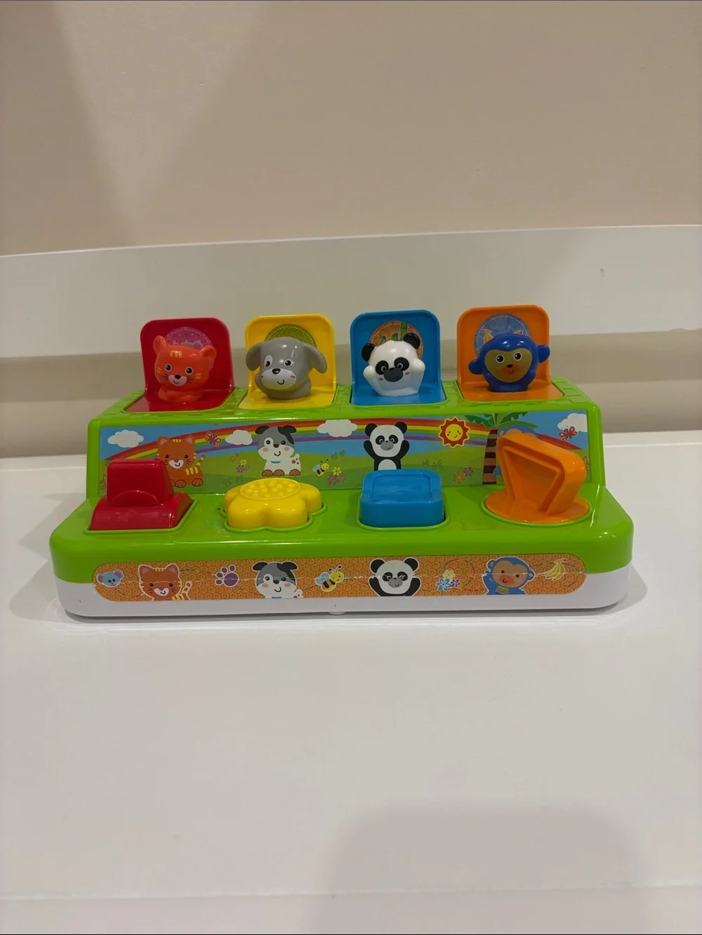 Colorful Animal Pop-Up Toy - Green, Yellow, Blue, Orange, Red